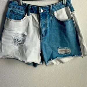 Two tone jean shorts